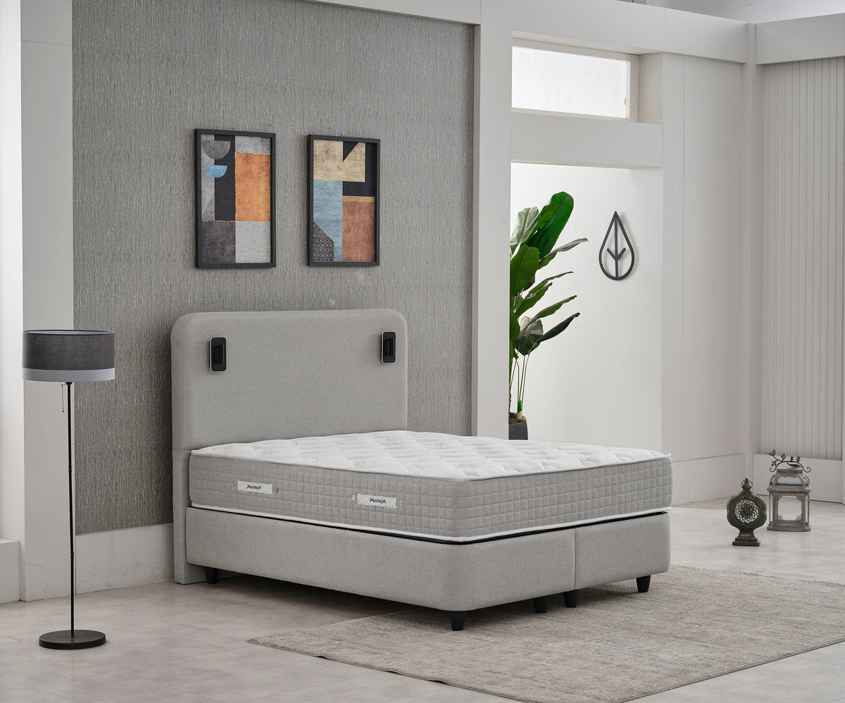 2BM -  Boxspring Naturel - Tissu couleur taupe - 160 x 200 cm