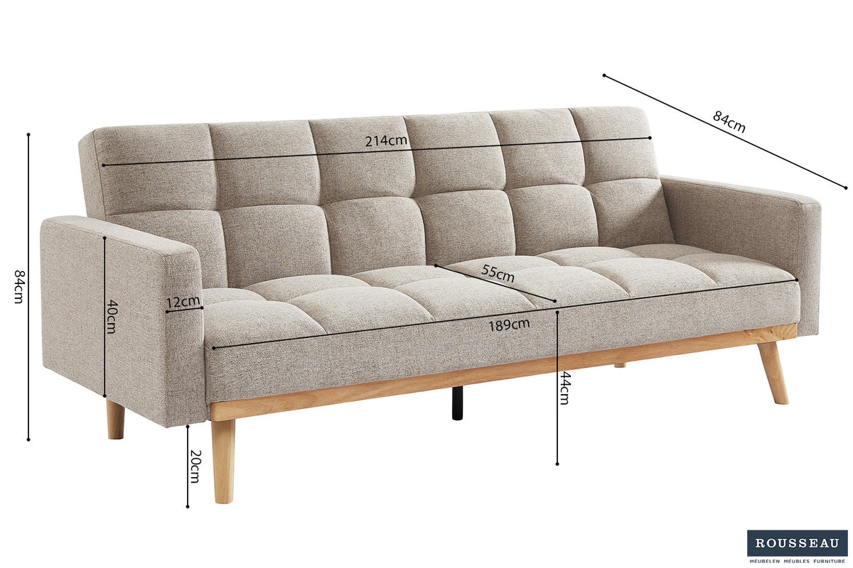 Rousseuau - Slaapbank Adana - Stof Davis Neve 13 Beige - 84x214x84 cm