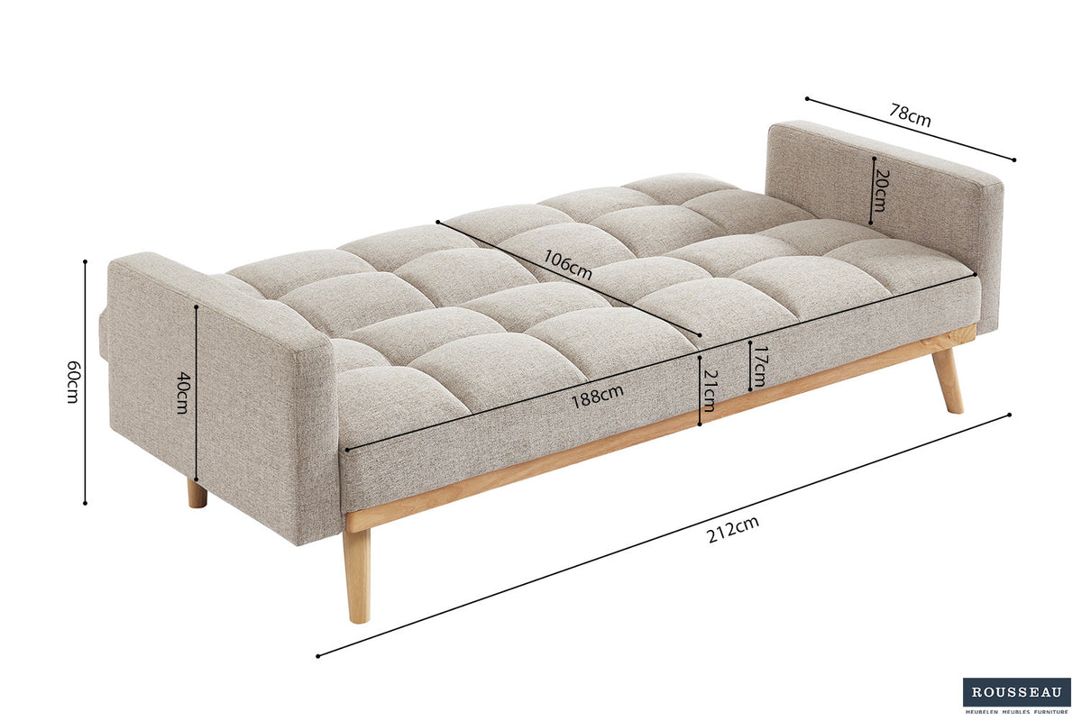 Rousseuau - Slaapbank Adana - Stof Davis Neve 13 Beige - 84x214x84 cm