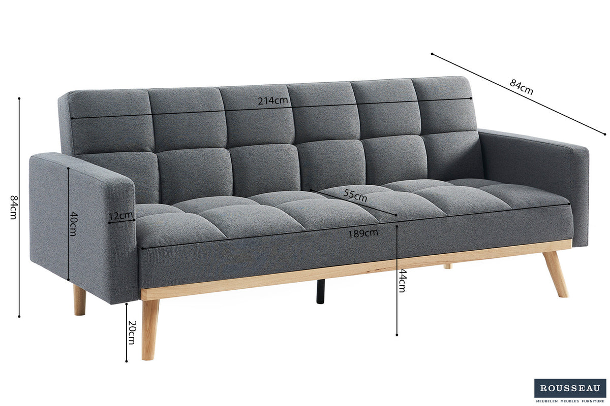Rousseau - Slaapbank Adana - Stof Davis Neve 97 Grijs - 84x214x84 cm