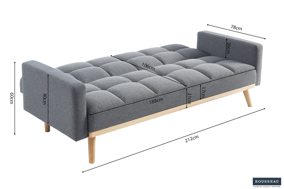 Rousseau - Slaapbank Adana - Stof Davis Neve 97 Grijs - 84x214x84 cm