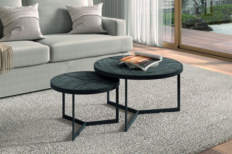 Rousseau - Table basse Laveu - Lot de 2 - Noir - 70x40x70cm