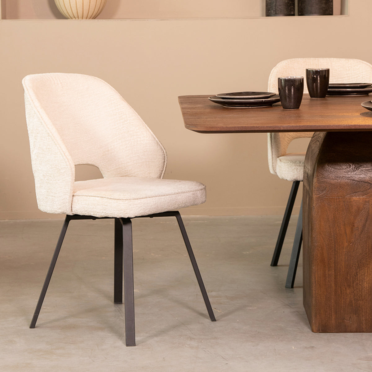 LABEL51 Chaise de salle à manger Lewis - Crème - Velours