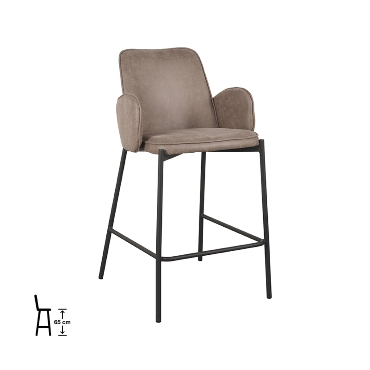 LABEL51 Tabouret de bar Joni - Taupe - Microfibre - Hauteur d'assise 65 cm