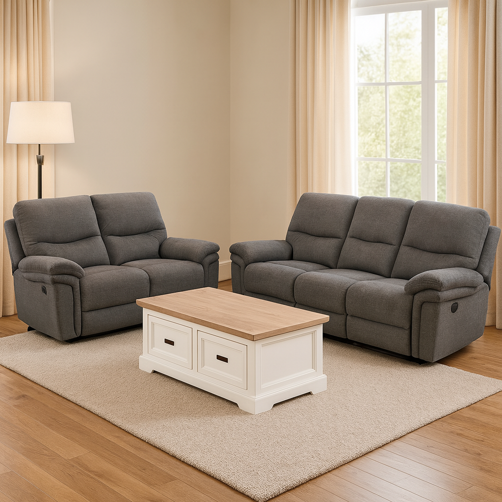MLM - Salon 3+2 1960 - Donkergrijs Stof - 2 Elektrische Relaxen