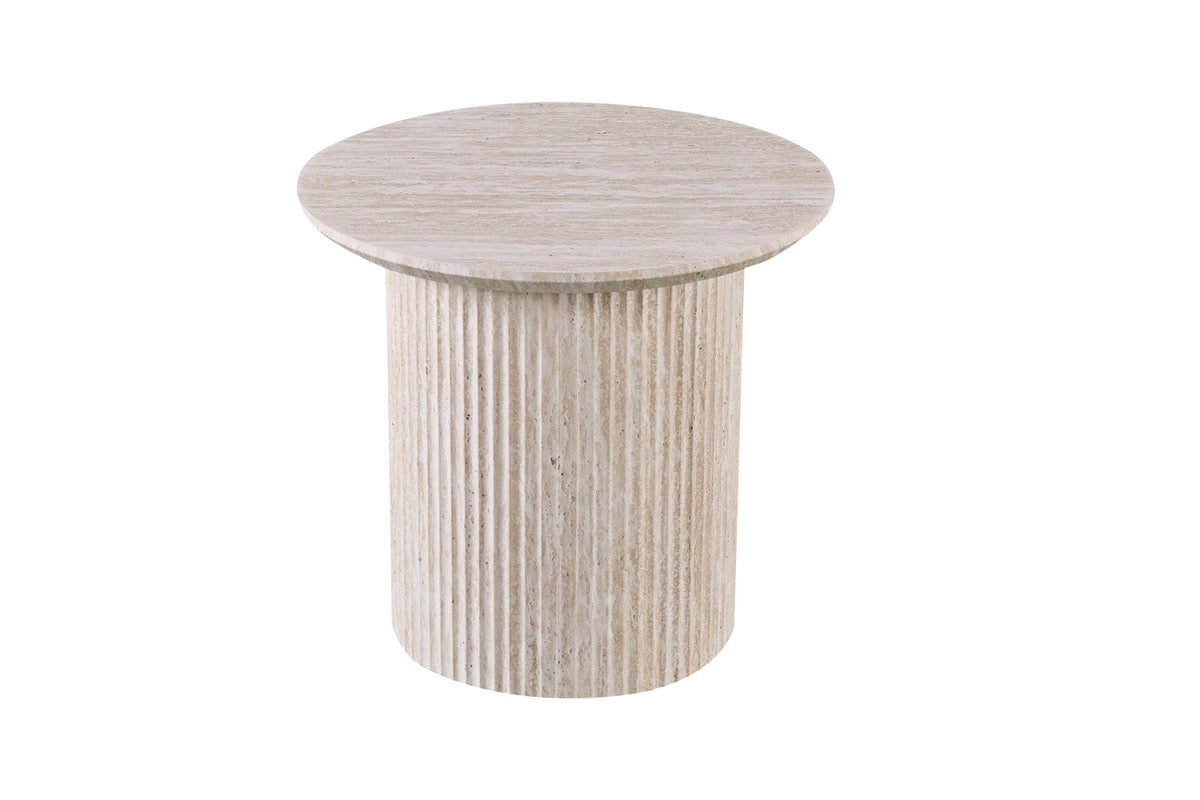 Table basse 'Lagos' 50 cm Ronde Décor Travertin Beige