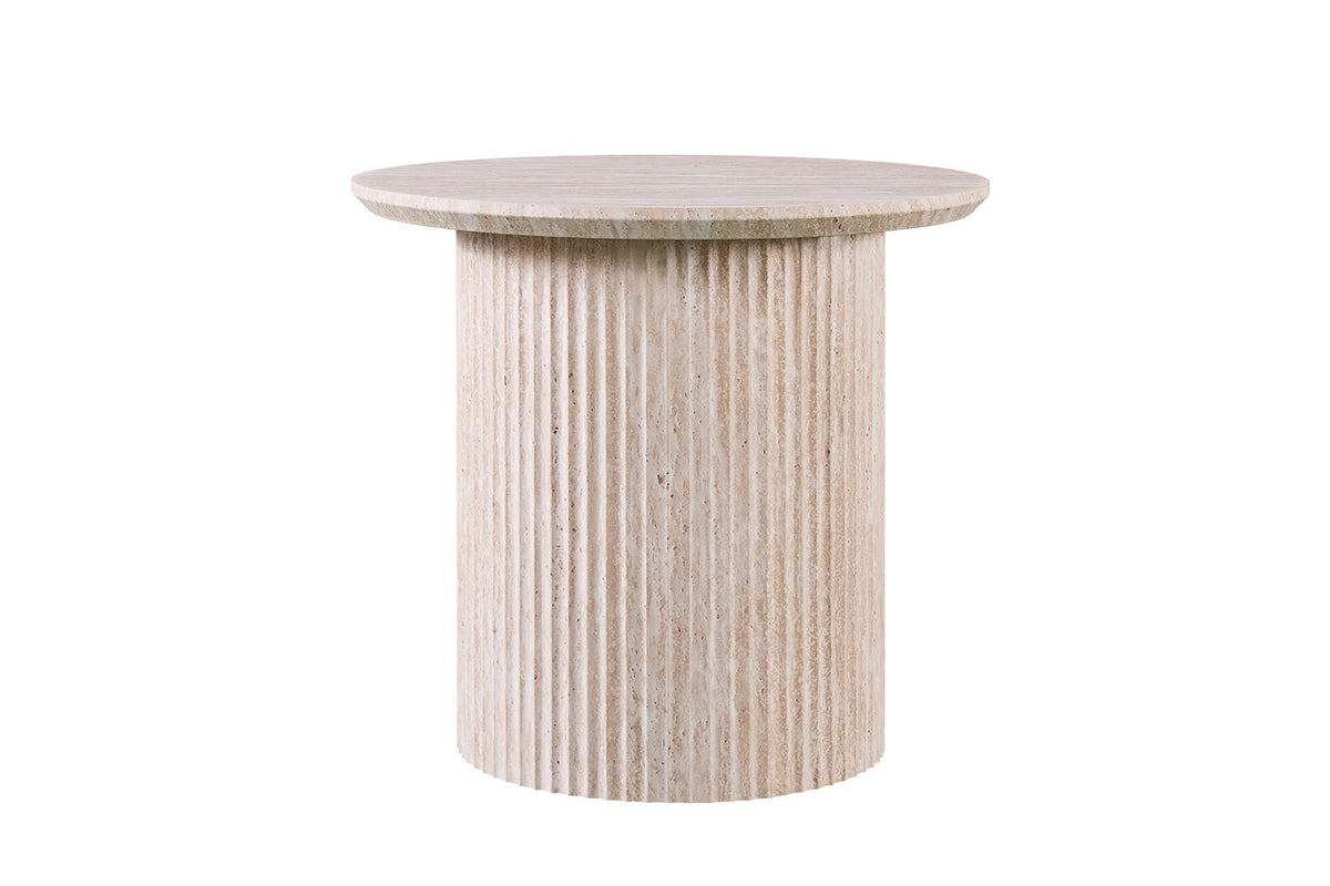 Table basse 'Lagos' 50 cm Ronde Décor Travertin Beige