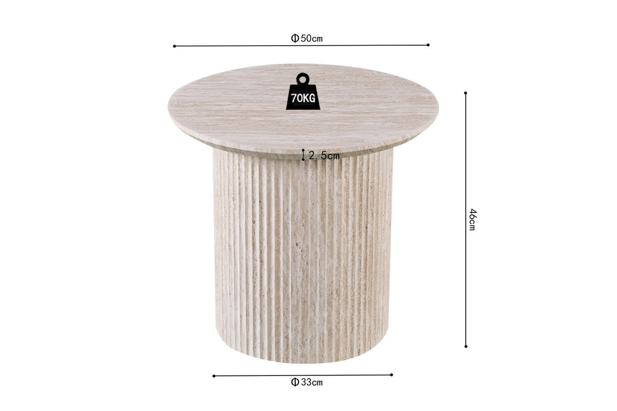 Table basse 'Lagos' 50 cm Ronde Décor Travertin Beige