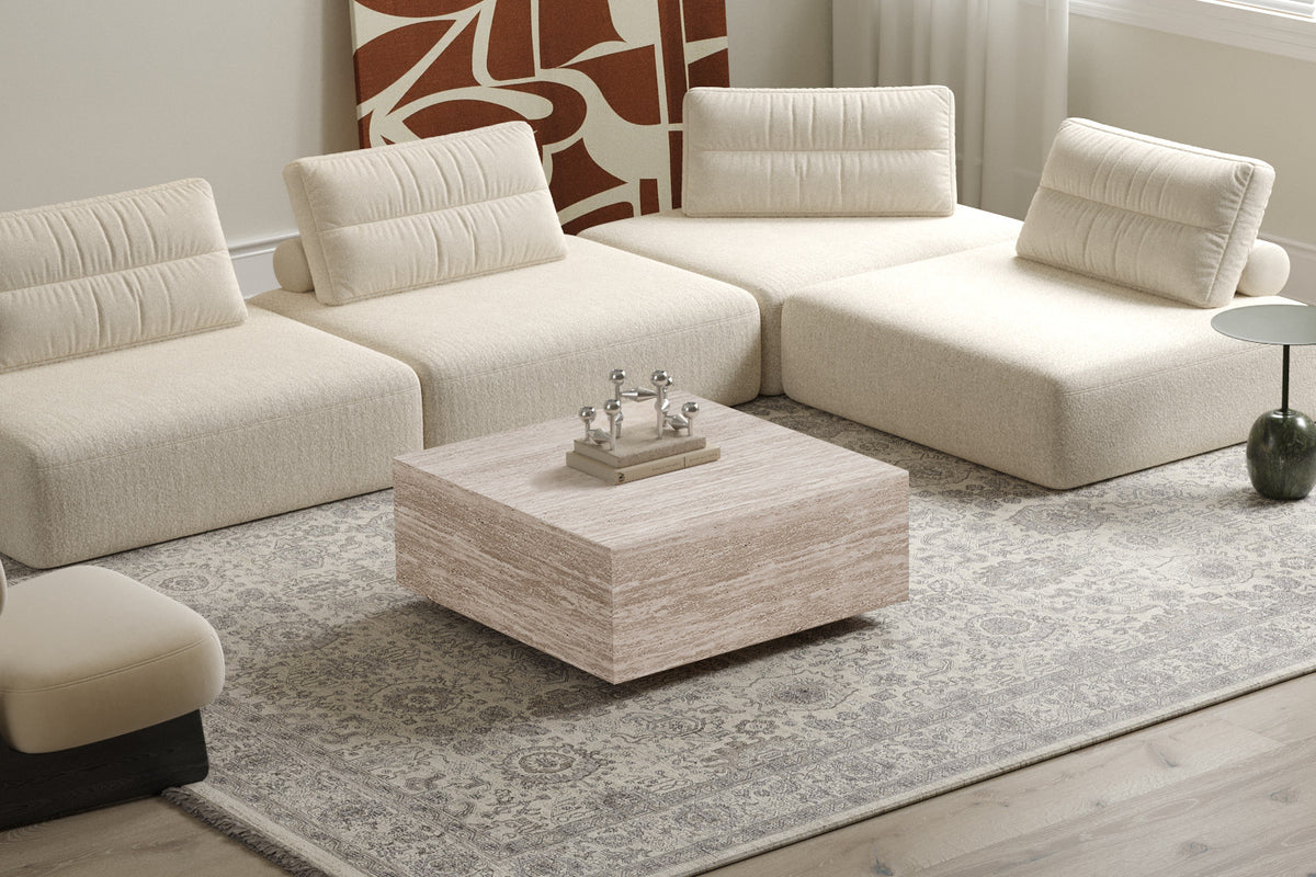 Rousseau - Table basse Jane - Travertin Beige - 38x90x90 cm