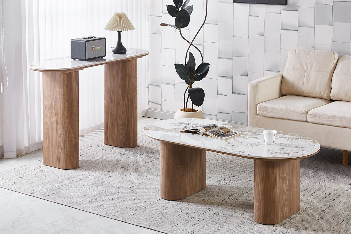 NIEUW - Salontafel 'Evora' Glanzend Steen Pandora goudbruin