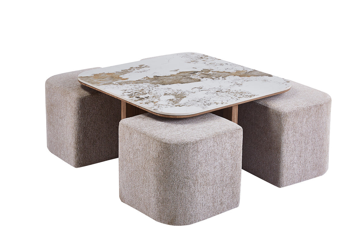 Rousseau - Table basse Evora - Tissu - Pierre brillante - Marron doré - 80×80×45 cm
