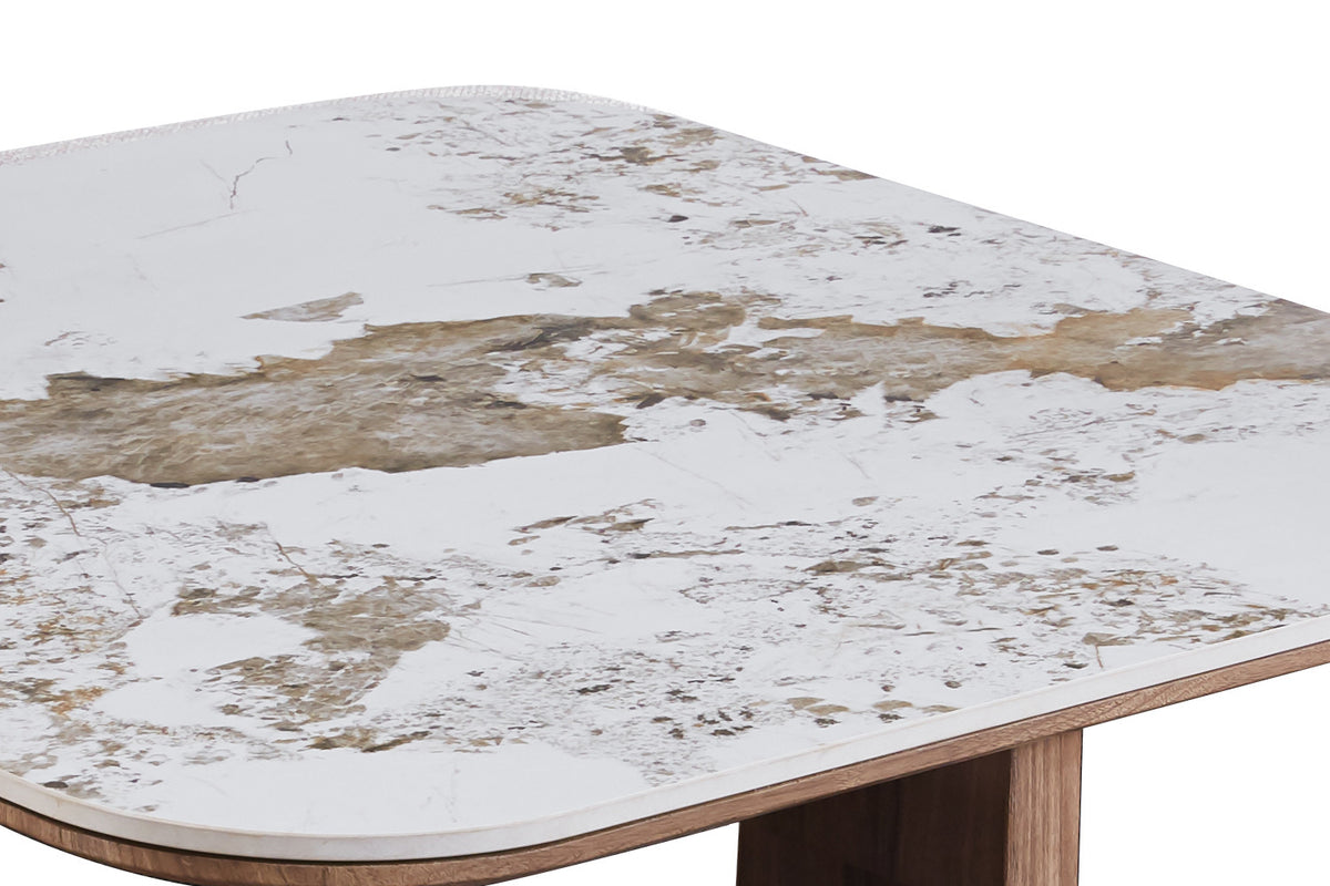 Rousseau - Table basse Evora - Tissu - Pierre brillante - Marron doré - 80×80×45 cm