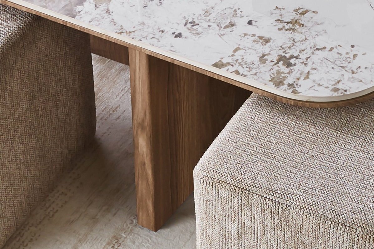Rousseau - Table basse Evora - Tissu - Pierre brillante - Marron doré - 80×80×45 cm