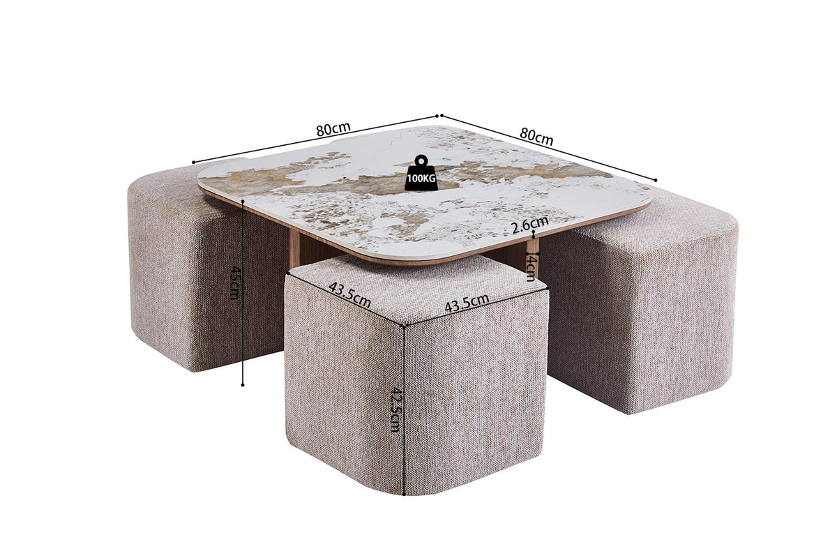 Rousseau - Table basse Evora - Tissu - Pierre brillante - Marron doré - 80×80×45 cm