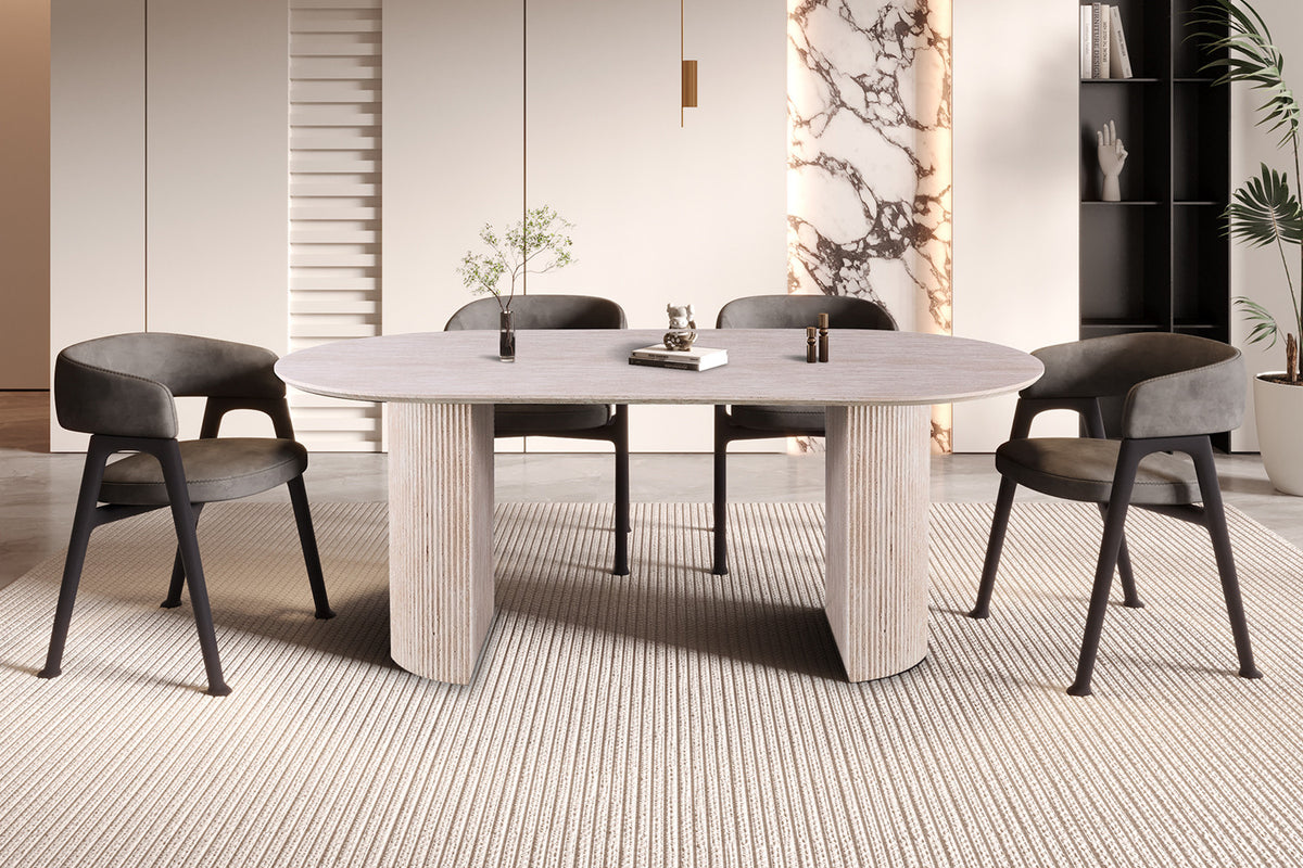 Rousseau - Table Lagos 200 cm Ovale Décor Travertin Beige - 76x200x110 cm