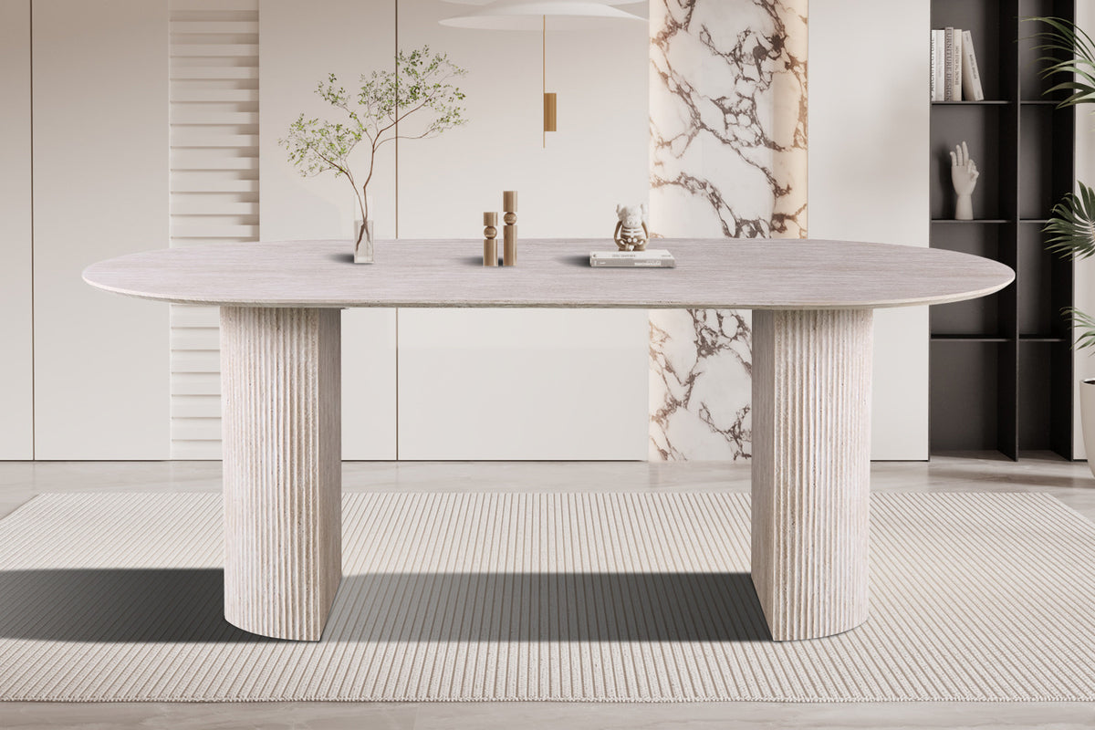 Rousseau - Table Lagos 200 cm Ovale Décor Travertin Beige - 76x200x110 cm