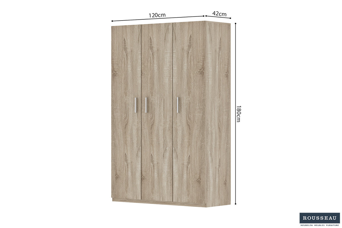 Armoire de rangement « Mike » 120 cm 3 portes Sonoma