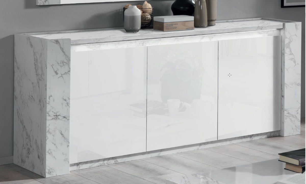 Image of Dressoir Vittoria - Wit/Zwart/Marmer look - Twee kleuren - 195x85x50cm. De aderen met marmereffect, hun natuurlijke glans en de unieke stijl van het gamma VITTORIA breng...