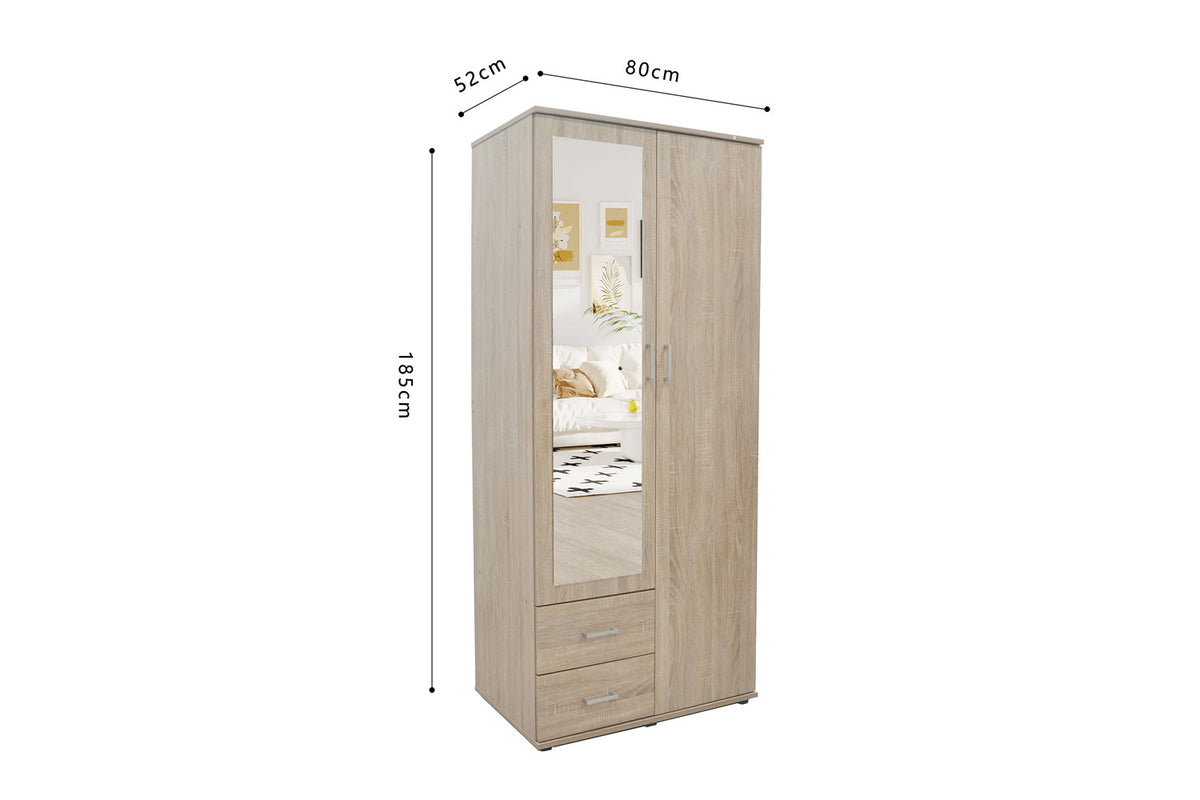 Armoire 'Marc' 2 portes avec miroir Sonoma