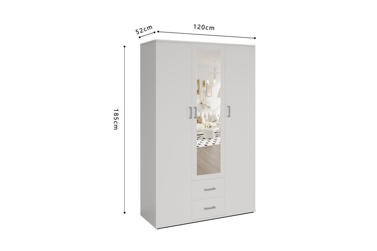Armoire 'Marc' 3 portes avec miroir Blanc