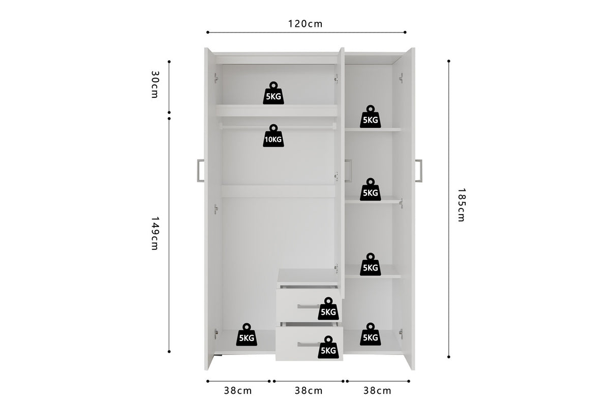 Armoire 'Marc' 3 portes avec miroir Blanc
