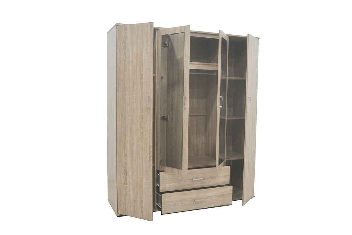 Armoire 'Marc' 4 portes avec 2 miroirs Sonoma