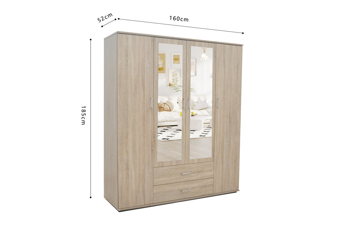 Armoire 'Marc' 4 portes avec 2 miroirs Sonoma