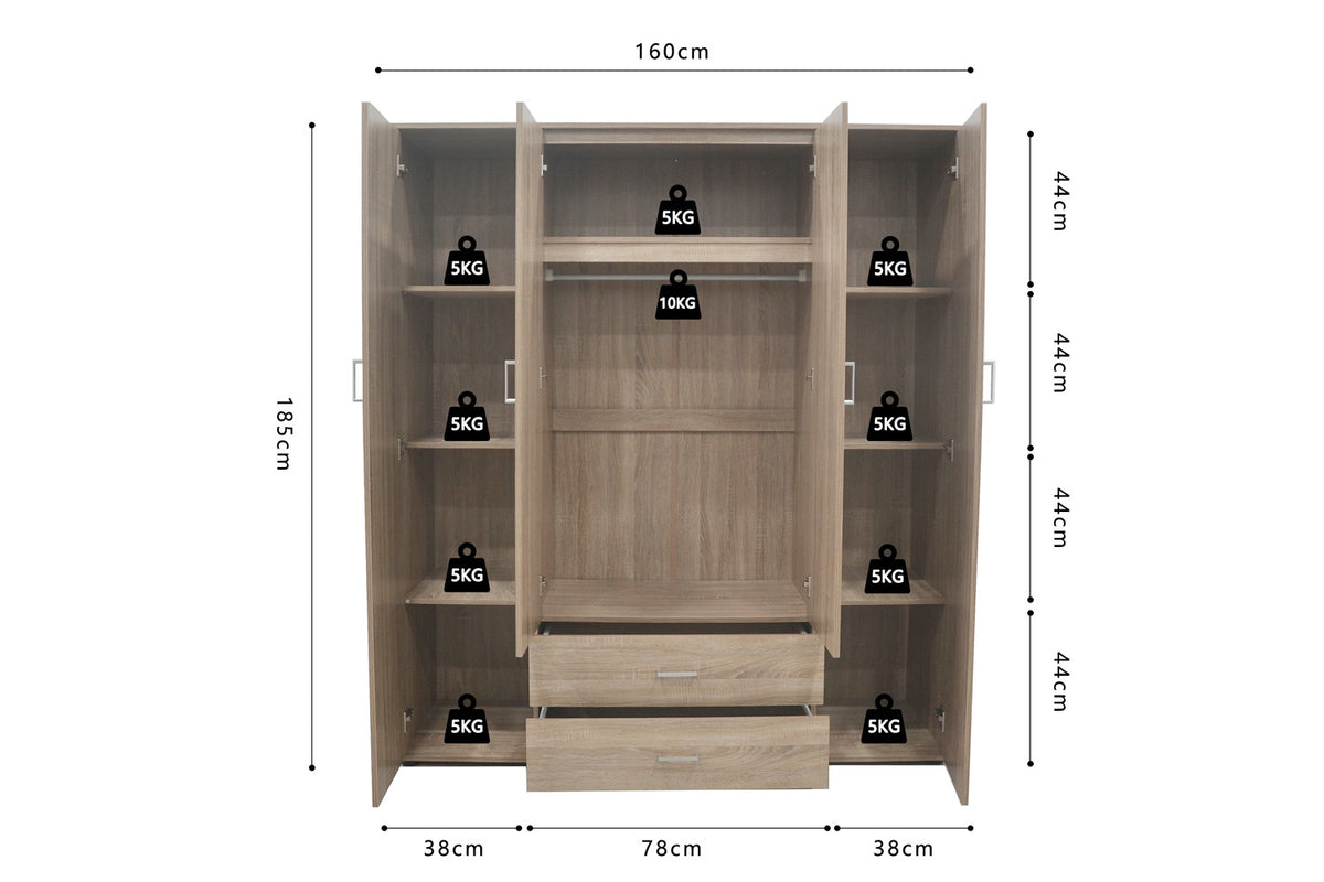 Armoire 'Marc' 4 portes avec 2 miroirs Sonoma