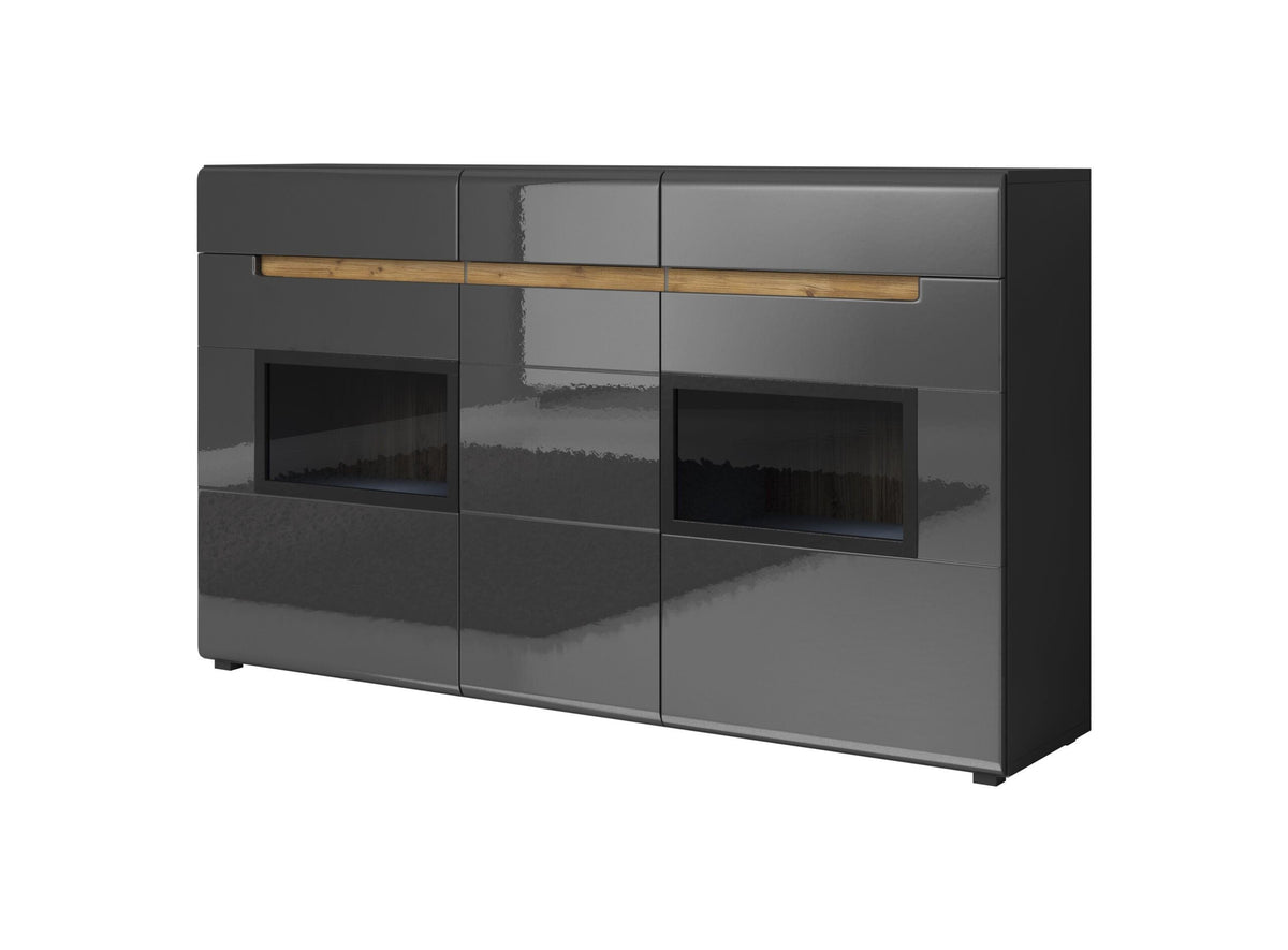 Image of Dressoir Hektor - Wit/Grijs/Eik - Twee kleuren - 137x92x39cm. Dit moderne en trendy dressoir onderscheidt zich van de traditionele meubelen die je doorgaans in...