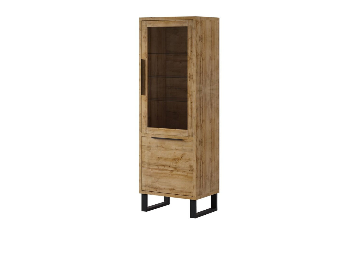 Image of HM - Kolomkastvitrine Halle - Donkere Eik - 64x190x45cm. Prachtige moderne vitrine met glas.<br>...