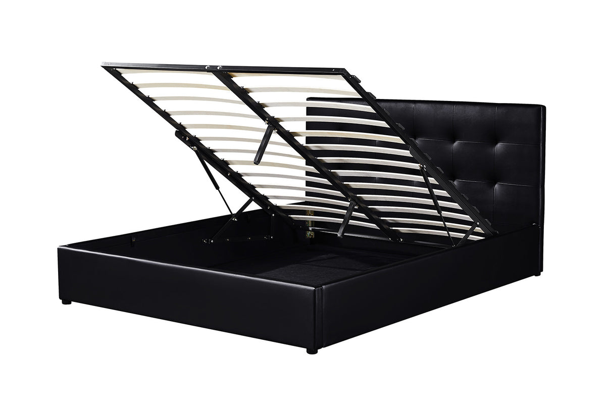 Tweepersoonsbed 'Porto' 160x200 met lattenbodem PU Zwart en opbergkoffer