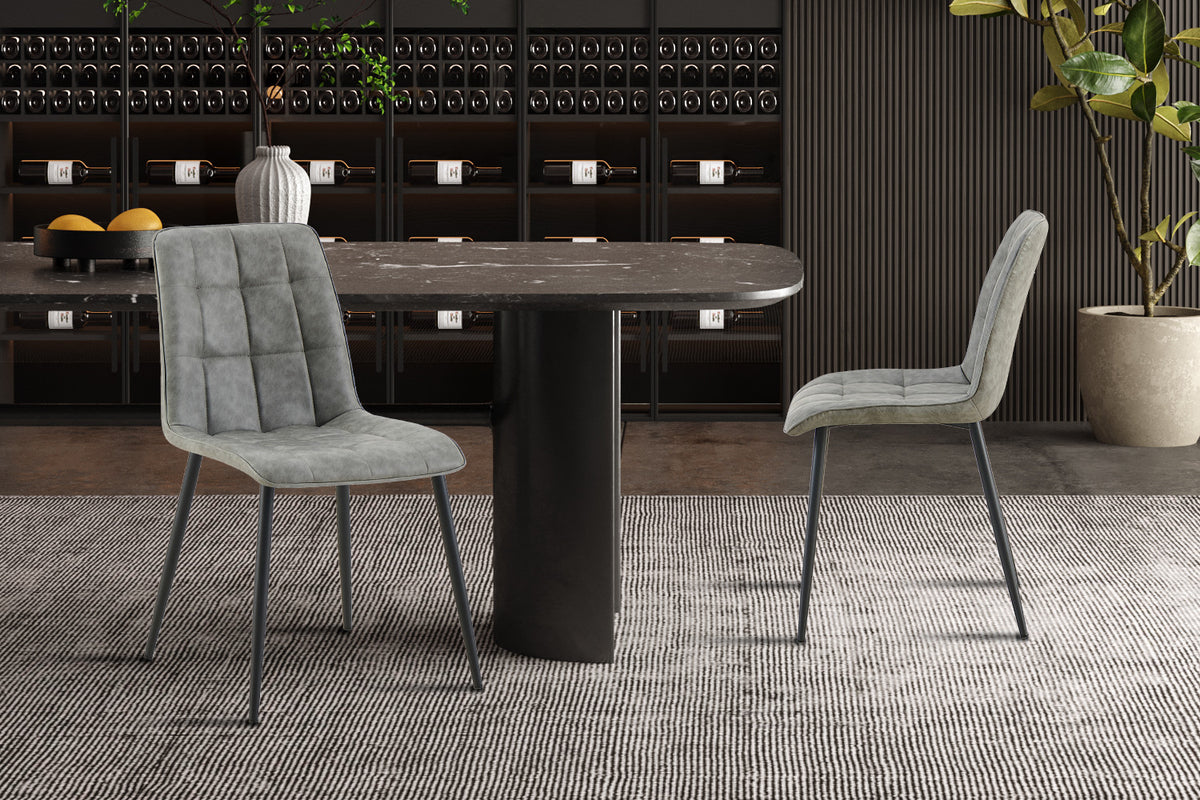 Rousseau - Lot de 4 chaises Furas Vintage - PU Gris - 88x46.5x59.5 cm