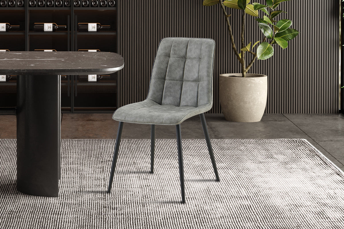 Rousseau - Lot de 4 chaises Furas Vintage - PU Gris - 88x46.5x59.5 cm