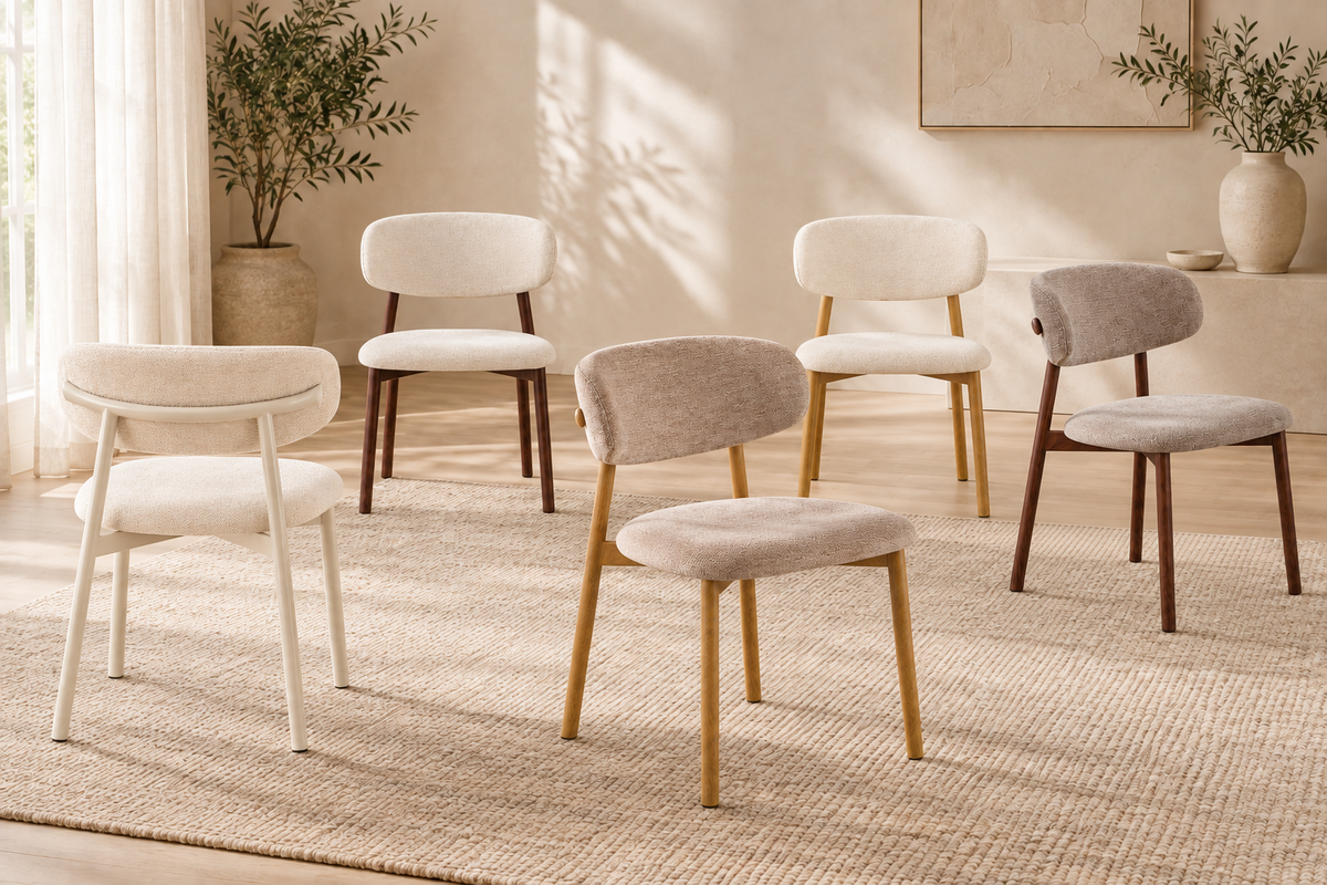 NIEUW - Stoel 'Coco' Walnoot - Stof Fabb Raven 24 Beige