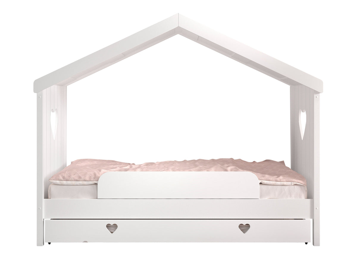 Cette combinaison AMORI se compose du lit-maison ouvert, du lit gigogne et de la protection antichute.