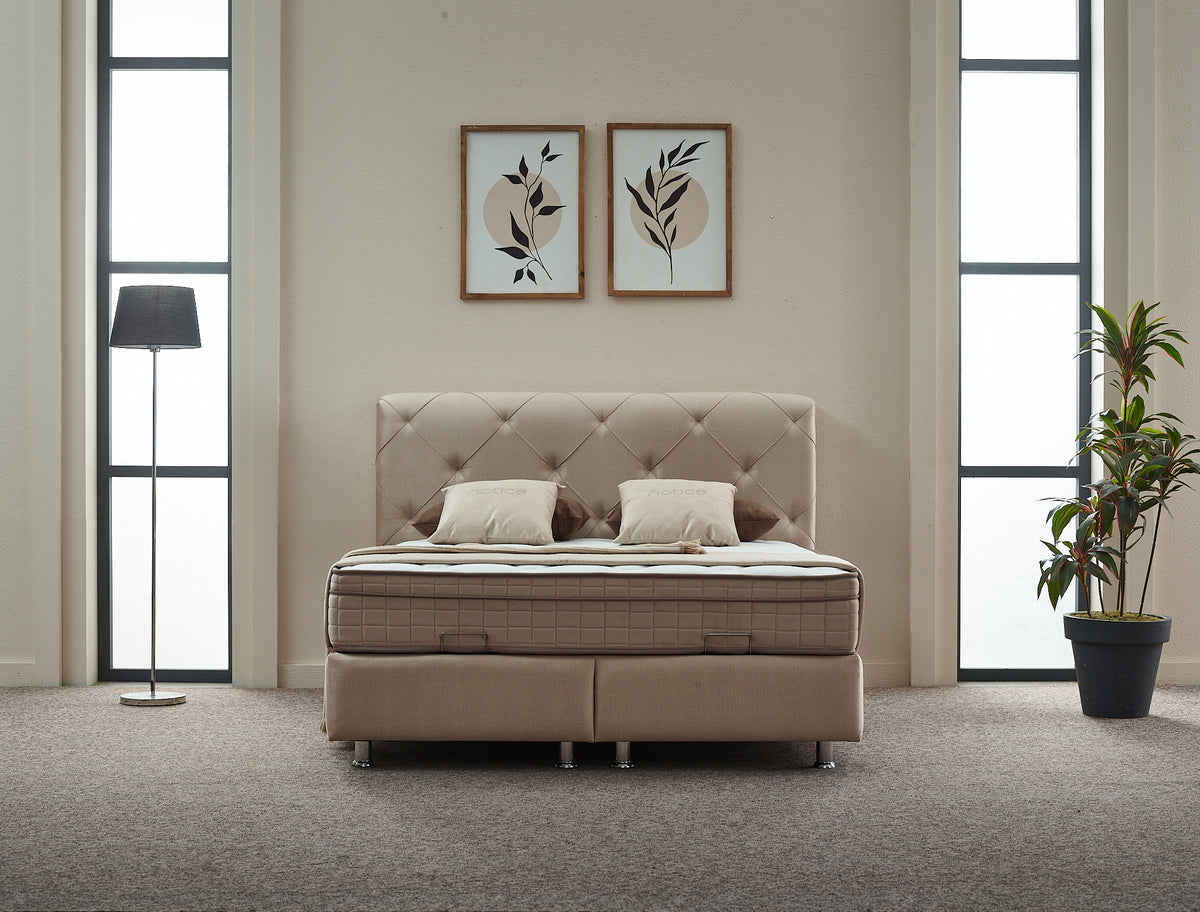 2BM - Boxspring Almi - Avec espace de rangement - Tissu - Taupe - 180x121x200cm