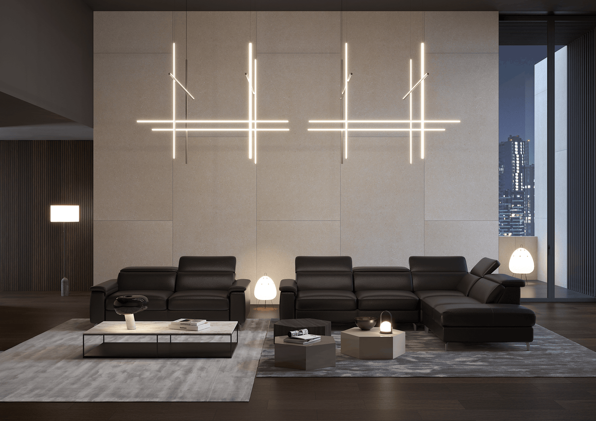 Altoni - Canapé d'angle Ambassador - avec relaxation électrique - cuir noir - 295x224cm