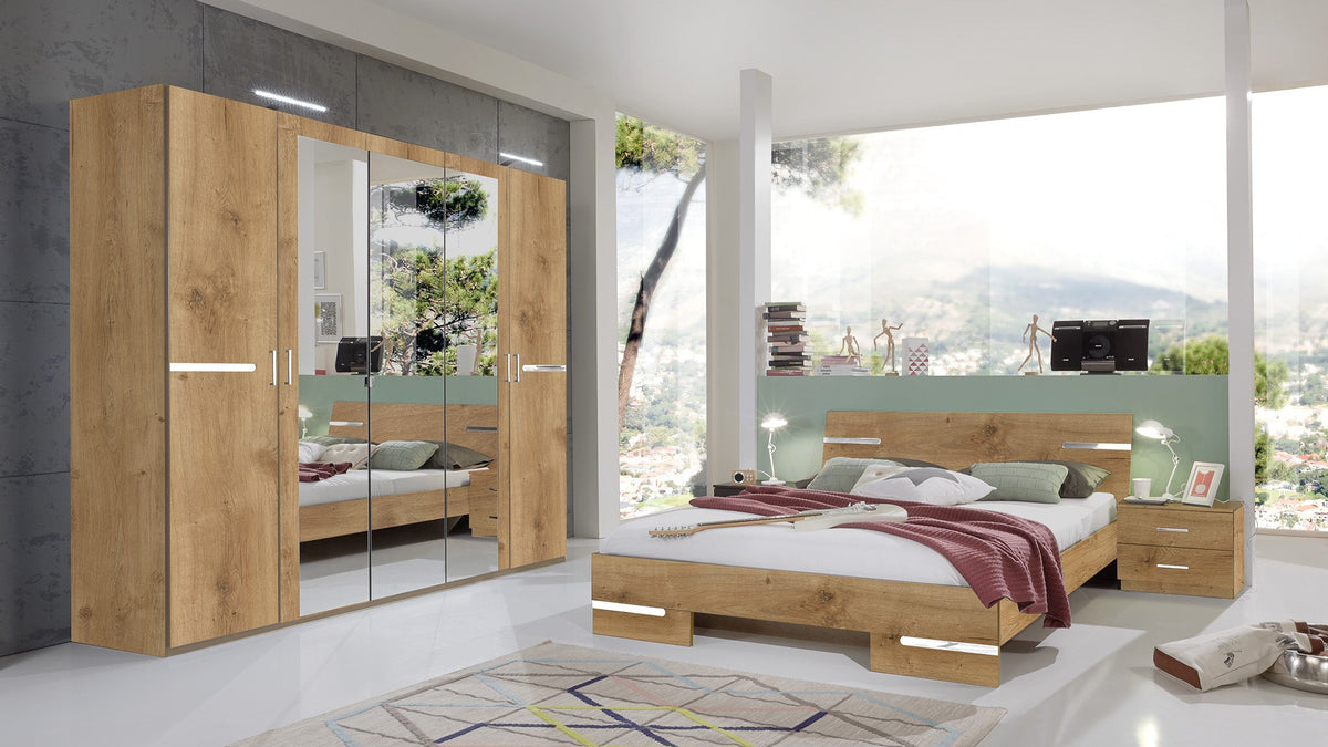 Wimex - Chambre (ensemble 4 pièces) Anna - 760131 - Planches Chêne/Chrome - 509x208x200cm