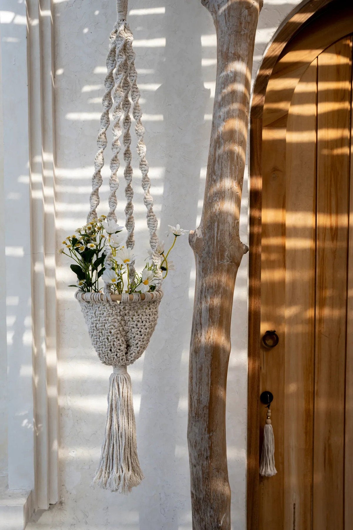BB - Support pour plantes Twisted Macramé - Aspect naturel blanc -S