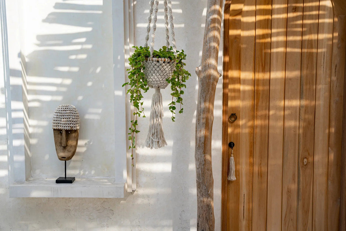 BB - Support pour plantes Twisted Macramé - Aspect naturel blanc -S