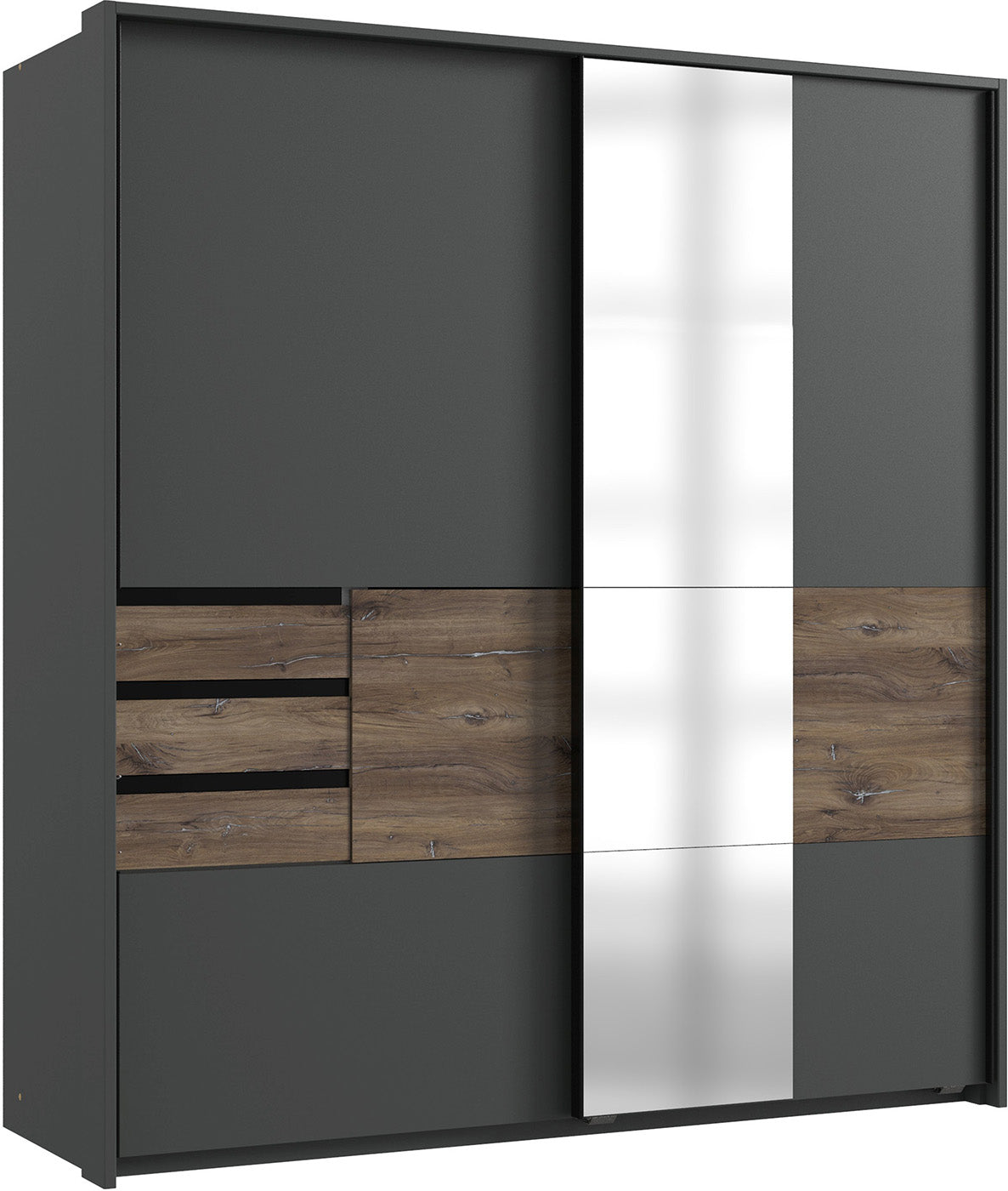 Wimex - Armoire à portes coulissantes Bamberg - 2 tiroirs - Gris/Chêne foncé - 180x65x198cm