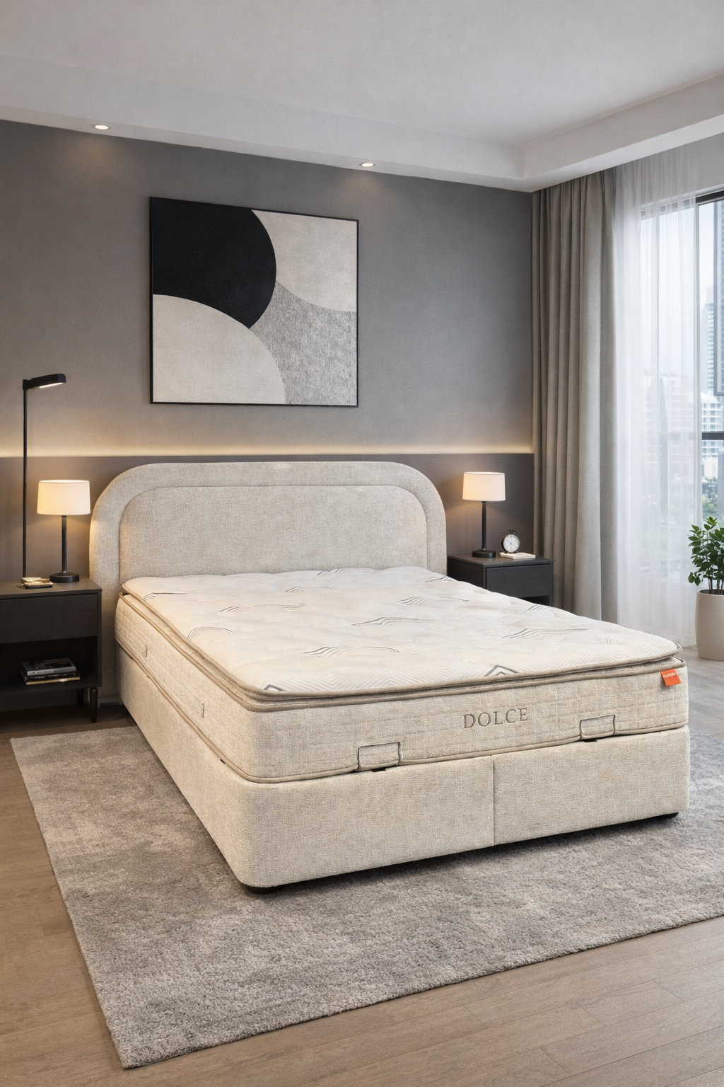 2BM – Boxspring Dolce – OPBERGRUIMTE – Ecru Luxe Stof - 180x200 cm