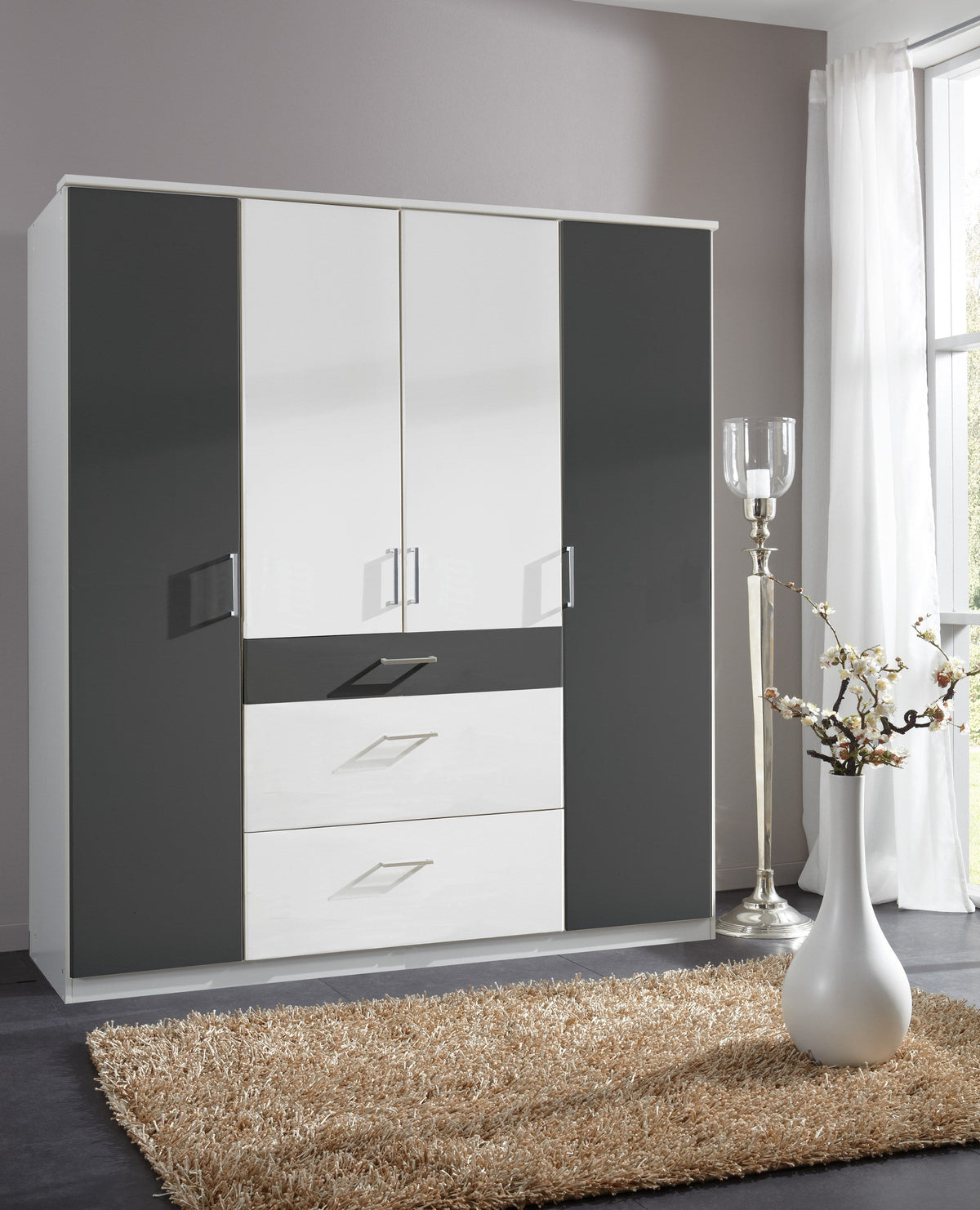 Wimex - Armoire Click - 147626 - Blanc/Graphite - 179x199x58cm