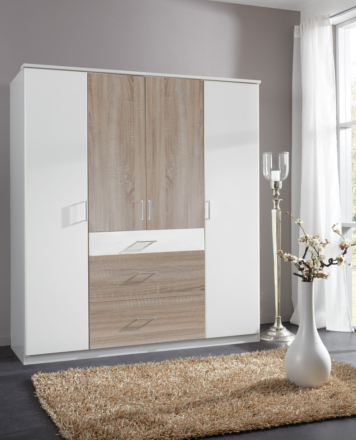 Wimex - Kleerkast Click - 152626 - Wit/Ruwe Eik - 179x199x58cm
