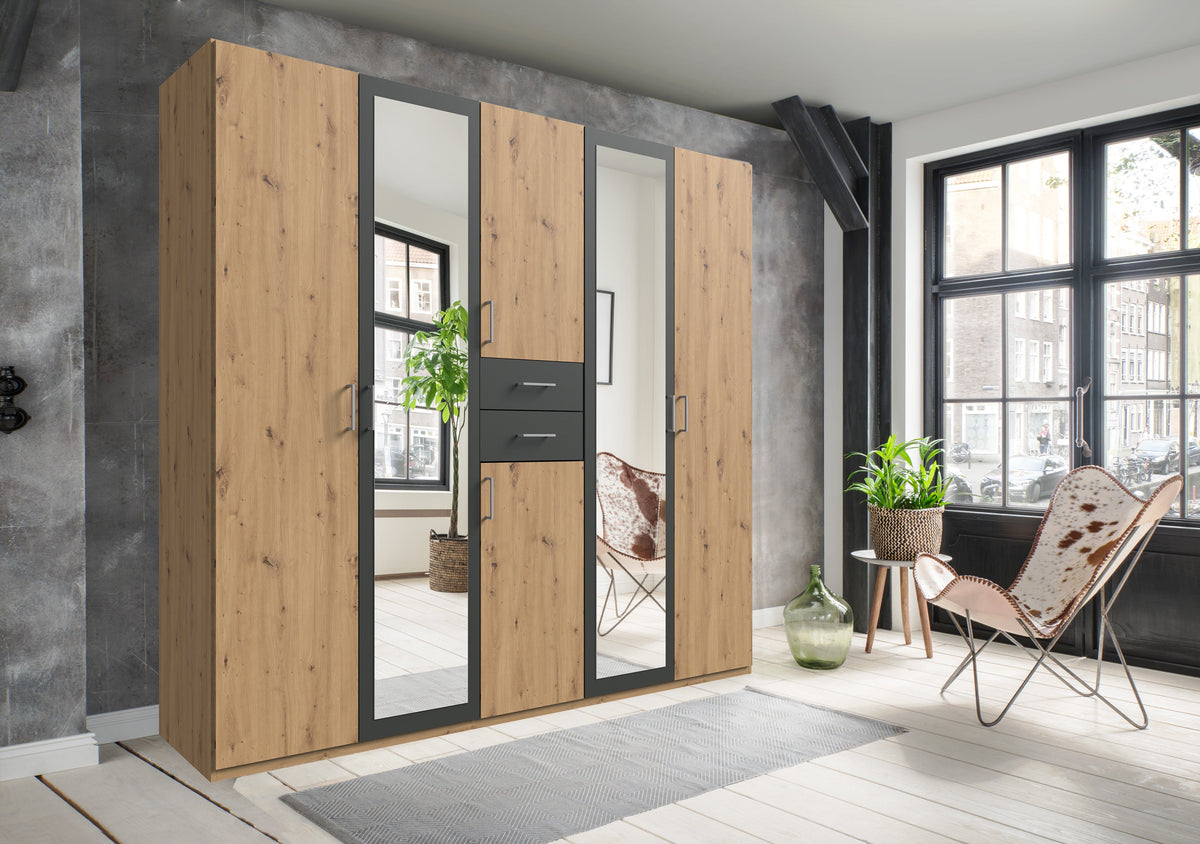 Wimex - Armoire Diver - 416547 - Chêne Artisan/Graphite - 225 x 208 x 58 cm