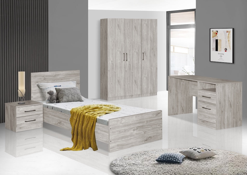 TYC - Chambre à coucher Orfeo - Ensemble 3 pièces avec armoire 3 portes - Chêne gris neuf