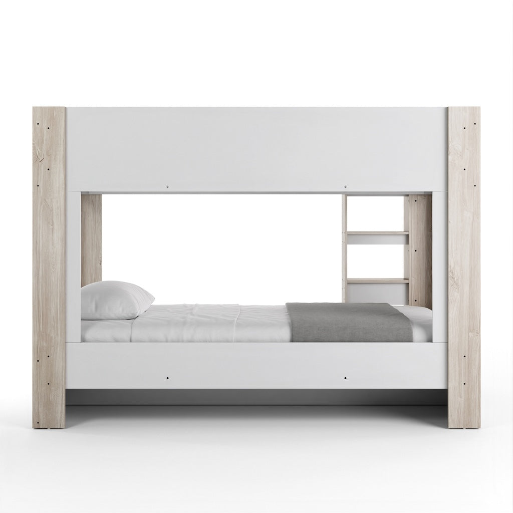 TYC - Lit superposé Oziel - Chêne Ivoire + Blanc - 114,7x150x208,8 cm