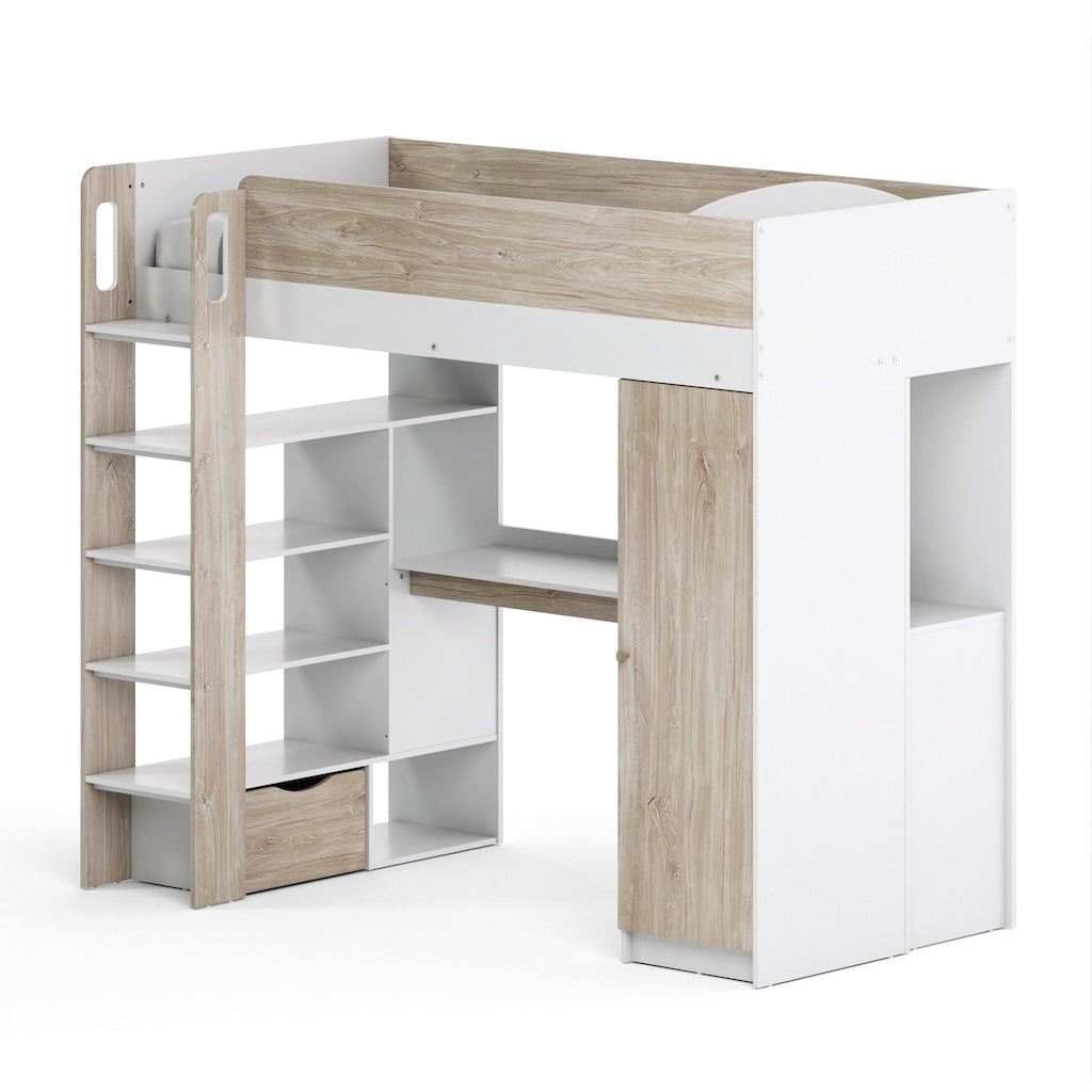 TYC - Hoogslaper met Bureau Oziel - Ivory Oak + White - 115x179x205cm
