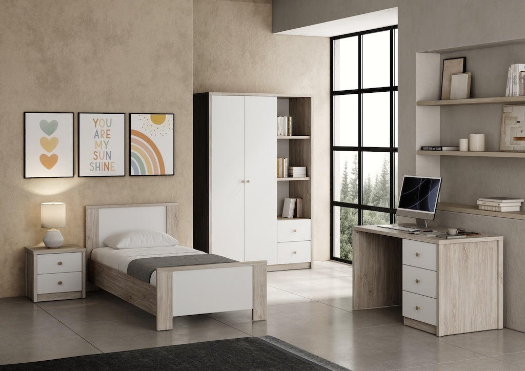TYC - Chambre bébé Oziel - Ensemble 3 pièces avec armoire 3 portes - Chêne ivoire et blanc