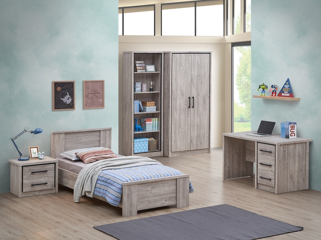 TYC - Chambre bébé Oona - Ensemble 3 pièces armoire 2 portes - Chêne gris neuf